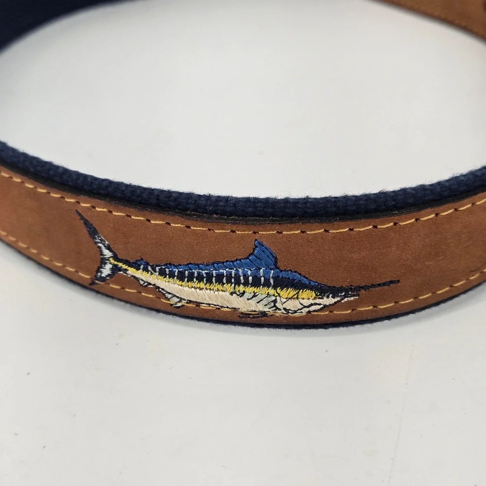 Zep-Pro Men's Tan Leather Embroidered Marlin Fishing Belt Brass Buckle USA 38